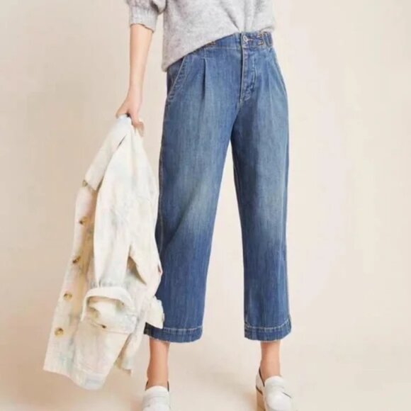 Pilcro and the Letterpress Denim - ANTHRO PILCRO LETTERPRESS DOUBLE PLEAT CROP ULTRA HIGH-RISE TROUSER JEANS sz 27